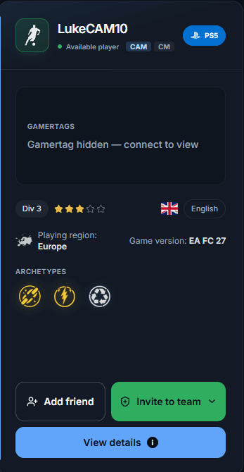 Directory card showing player listing with hidden gamertag
