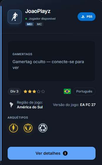 Card do diretório mostrando listagem de jogador com gamertag oculto